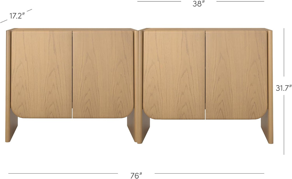 Nathan James Jacala Mid Century Modern Media Console Cabinet or TV Stand, Entryway Storage Cabinet with Doors and Wood Frame, Raw Oak, Set of 2