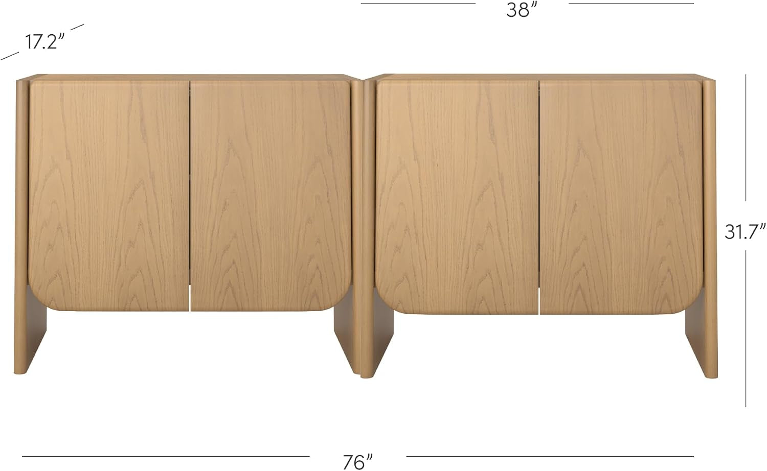Nathan James Jacala Mid Century Modern Media Console Cabinet or TV Stand, Entryway Storage Cabinet with Doors and Wood Frame, Raw Oak, Set of 2