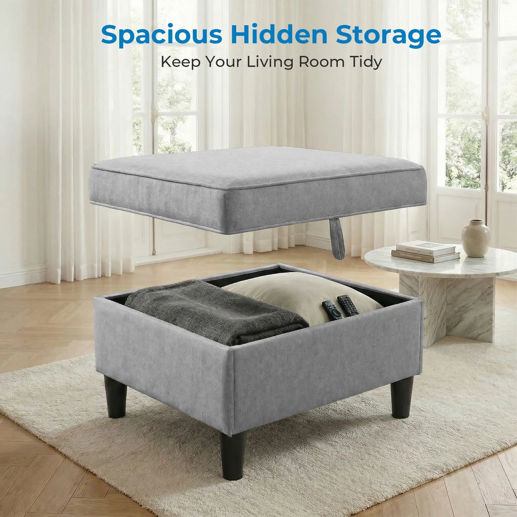3 Piece Living Room Furniture Sets,L Shaped Sectional Sofa Set with Storage Ottoman,Modern Linen Fabric Couch for Apartment,Light Gray