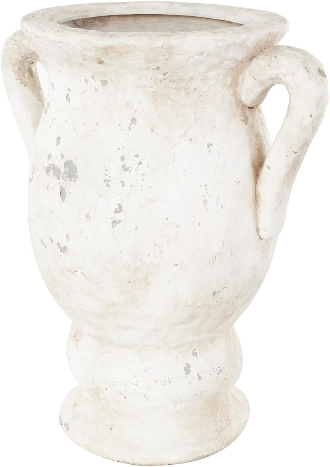 Deco 79 Ceramic Decorative Vase Antique Style Distressed Centerpiece Vase with Handles, Flower Vase for Home Decoration 14" X 11" X 18", Cream