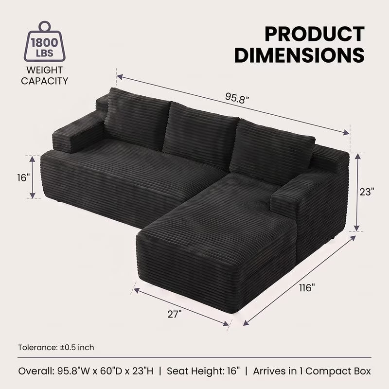 Black corduroy L shaped modular sectional