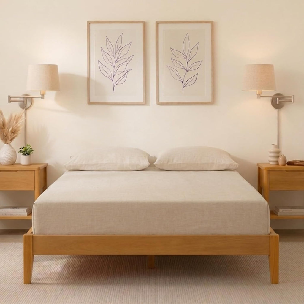 Woodmere Premium Queen Bed Frame, Solid Wood Platform Bed, Wood Slat Support, Tapered Solid Wood Legs, No Box Spring Needed, Mid-Century Modern Style, Easy Assembly (Honey)
