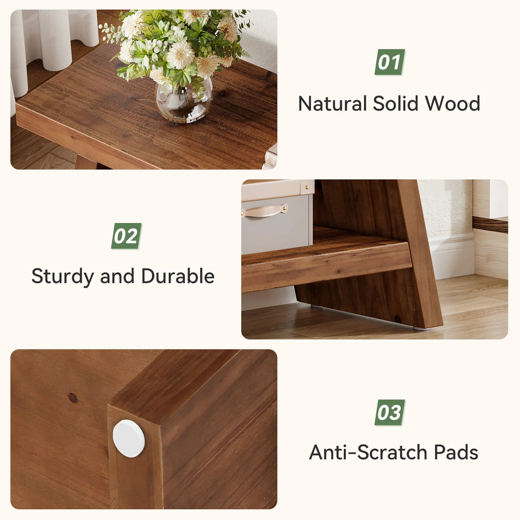 Tribesigns Solid Wood Entryway Bench, 2-Tier Wooden Storage Bench, Farmhouse Indoor Shoe Bench Seat for Entry, Living Room, Dining Room, Bedroom (Brown)