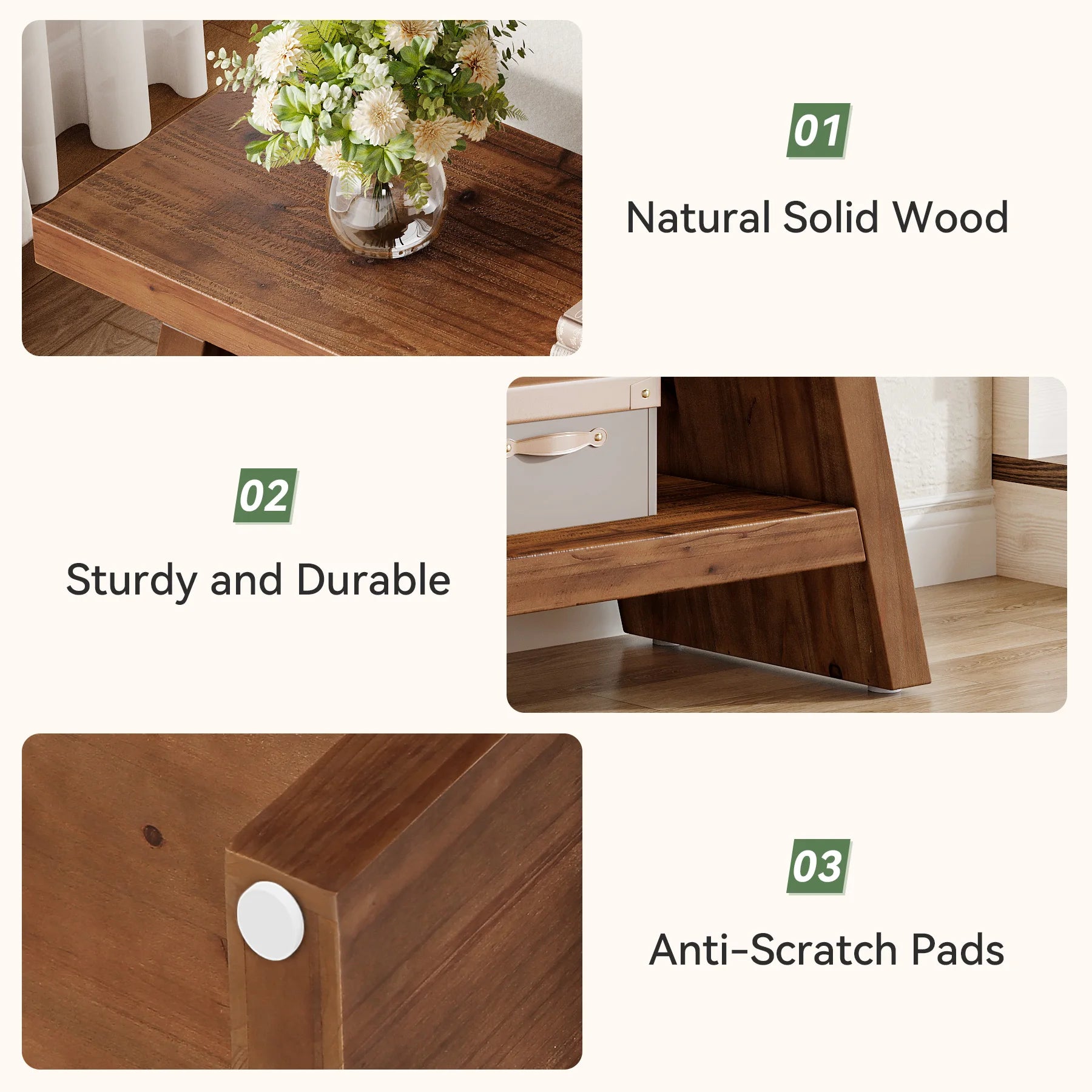 Tribesigns Solid Wood Entryway Bench, 2-Tier Wooden Storage Bench, Farmhouse Indoor Shoe Bench Seat for Entry, Living Room, Dining Room, Bedroom (Brown)