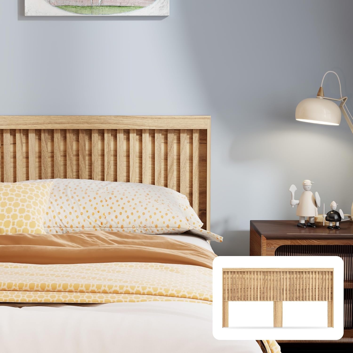Headboard with Elegant Light Wood Design, 62.6" Wide Headboard Only, Modern Fluted Panel, Wall Mounted, Wingback (Ivory White, Queen)