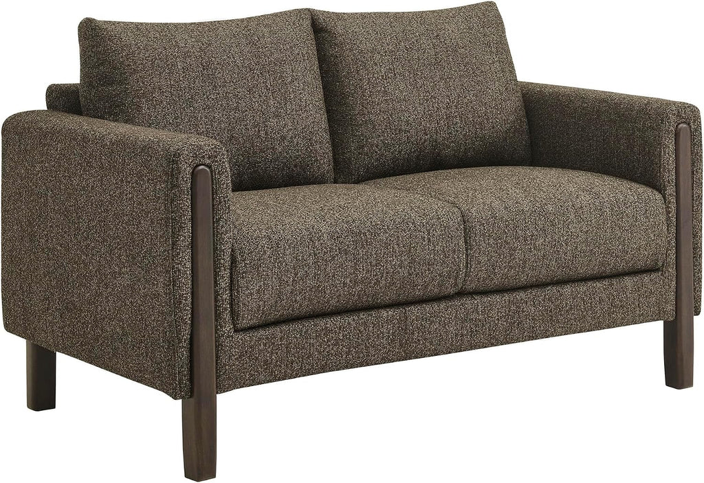 Hawken 54 Inch Boucle Loveseat in Antique Espresso with Wood Legs – Mid-Century Modern Small Space 2-Seater Sofa for Living Room, Bedroom, or Office Lounge