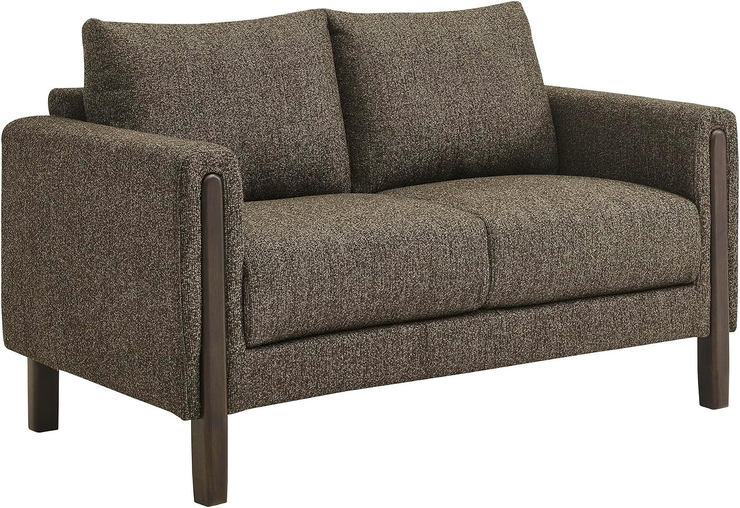 Hawken 54 Inch Boucle Loveseat in Antique Espresso with Wood Legs – Mid-Century Modern Small Space 2-Seater Sofa for Living Room, Bedroom, or Office Lounge