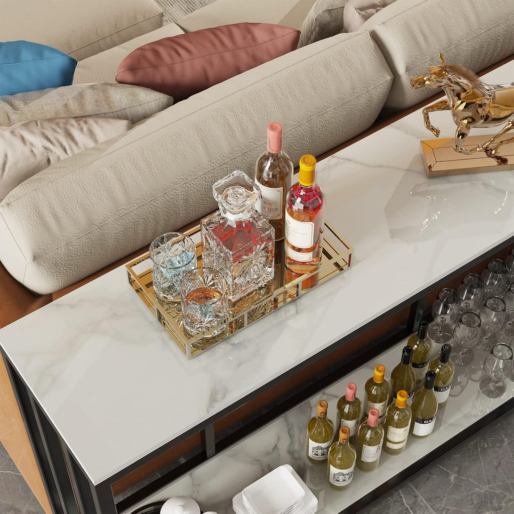 White two tier marble console table