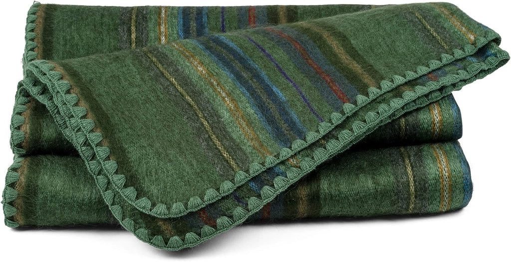 Alpaca Wool Blanket Throw | Large, Beautiful, Warm, Variegated | 85 X 65 Inches | Ultra-Soft, Hypoallergenic and Breathable | Non-Itchy or Scratchy Fabric (Green Variegated)