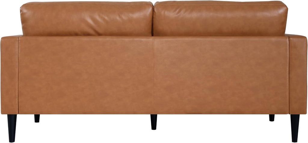 Marisa Genuine Leather Mid-Century Modern Sofa, Tan | Removable Cushions, Matching Bolster Pillows, Plush Foam Comfort, Sturdy Hardwood Frame, Spacious 3-Seater Seating