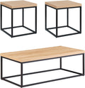 Natural Oak Coffee Table & End Table Set, 3-Piece Living Room Bundle – 47" Rectangle Center Table + 18" Square Side Table, Modern Industrial Wood & Metal Design (White Oak Finish)
