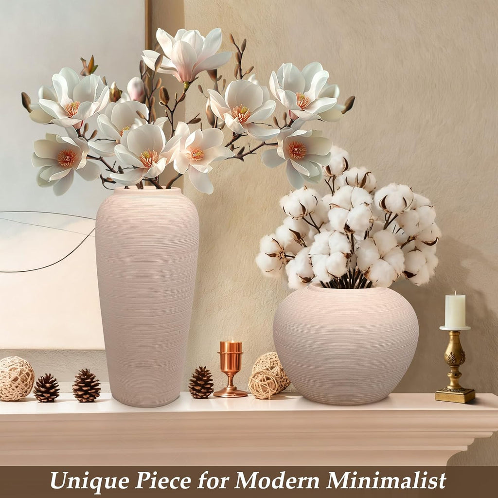 Tall Ceramic Vase 12 Inch Neutral Textured Vase,Cream Vase for Home Decor | Farmhouse Tall Ceramic Flower Vase for Dining Table,Living Room,Kitchen,Bedroom,Entryway,Christmas Gift