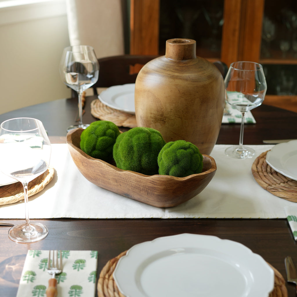 Indoor Carved Mid-Tone Brown Wood Decorative Dough Bowl