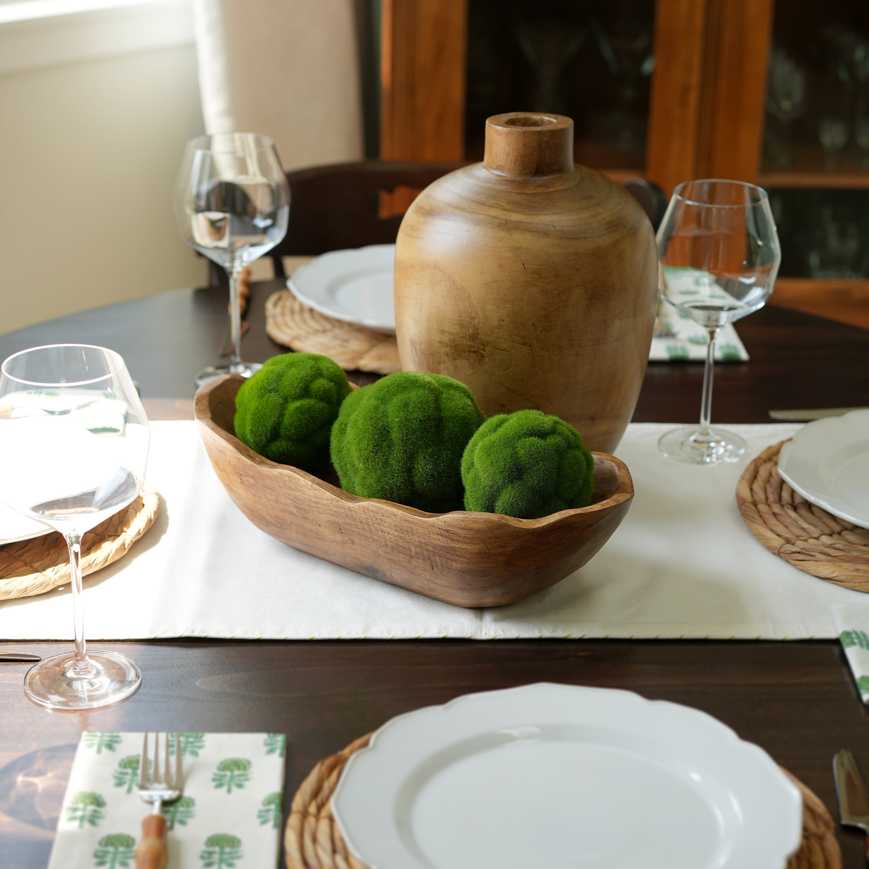 Indoor Carved Mid-Tone Brown Wood Decorative Dough Bowl