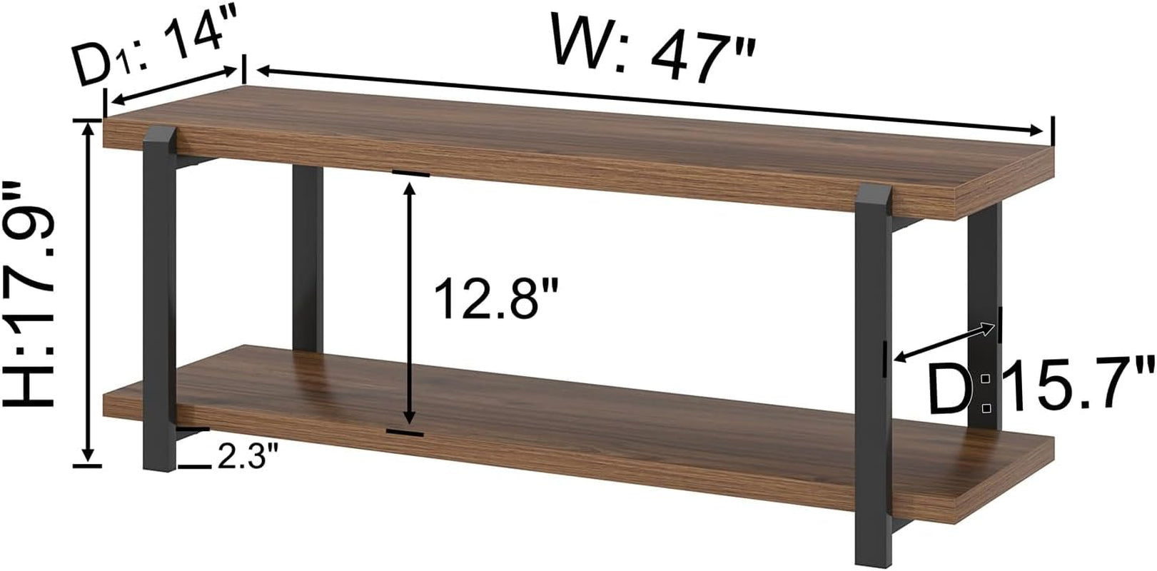 Entryway Bench with Shoe Storage, Modern End of Bed Bench, Wood and Metal Entry Bench for Hallway Front Door Entrance, Industrial Indoor Bench for Bedroom Living Room, Rustic Walnut, 47 Inch