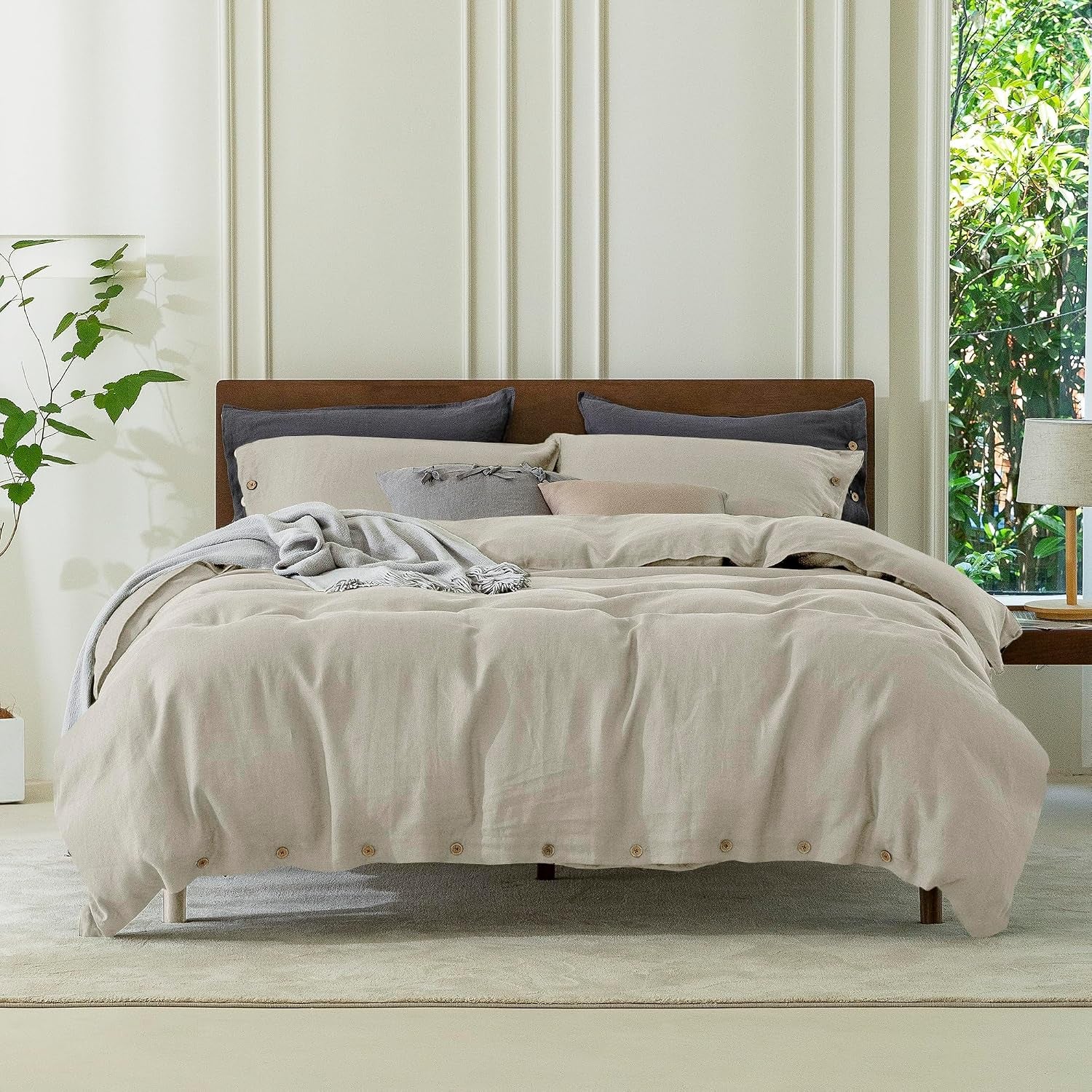 100% Pure Linen Duvet Cover Set King Size 104X90 Inch 3 Pieces (1 Duvet Cover, 2 Pillowcases) Soft and Breathable for All Season with Coconut Button Closure, Suitable for Hot Sleepers