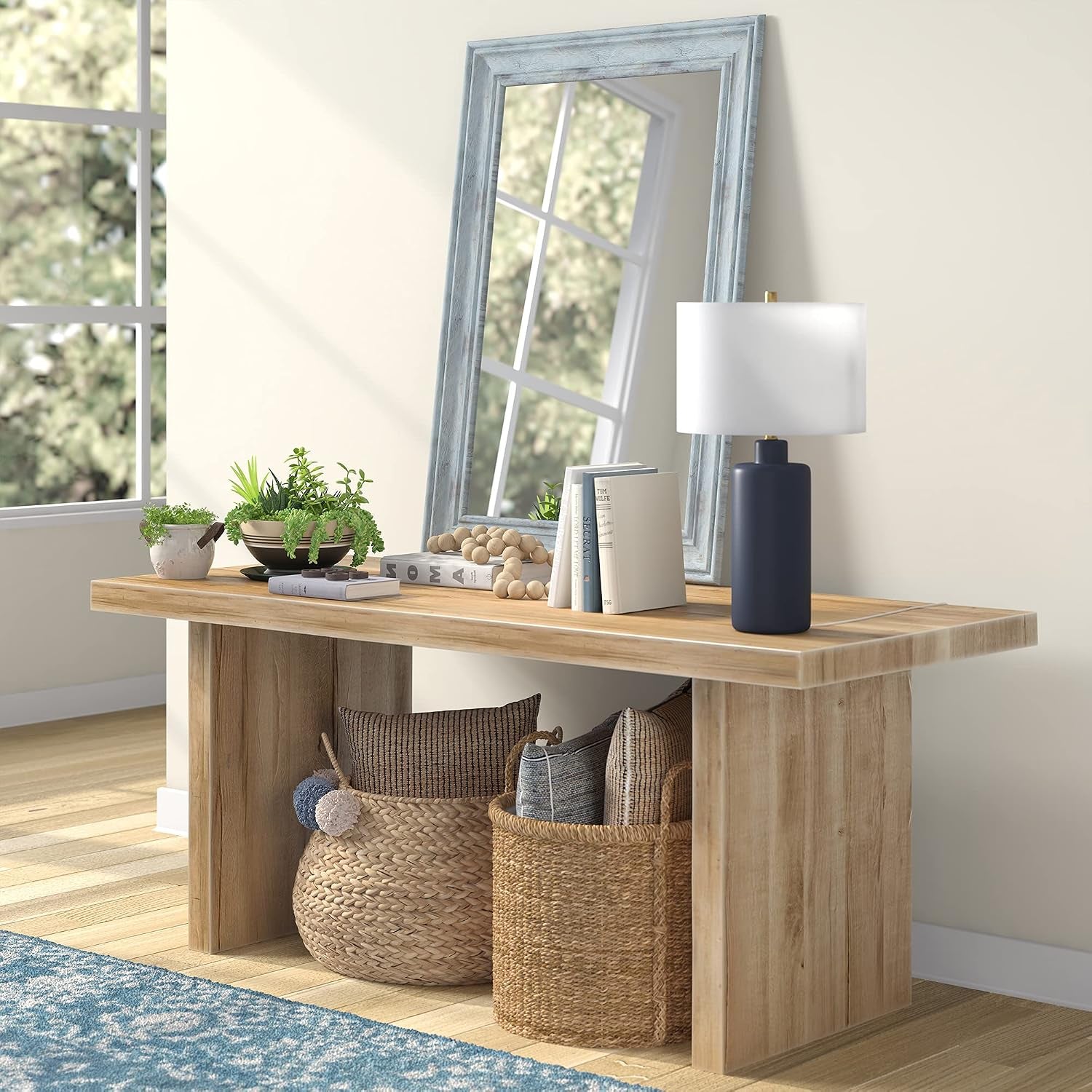 Carlina 25" Tall Ceramic Table Lamp with Fabric Shade in Matte Navy/White | Ceramic Base and Soft Fabric Shade Bring Timeless Style and Ambient Lighting to Living Rooms. Bedrooms, or Offices