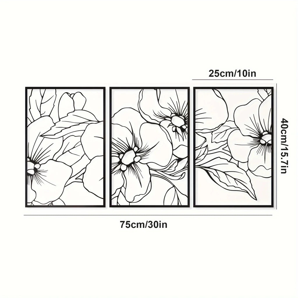 3 Packs Minimalist Black Floral Metal Wall Art - Elegant Home Decor Accent,Wall Decoration,Wall Sticker,Iron Art,Wall Decoration