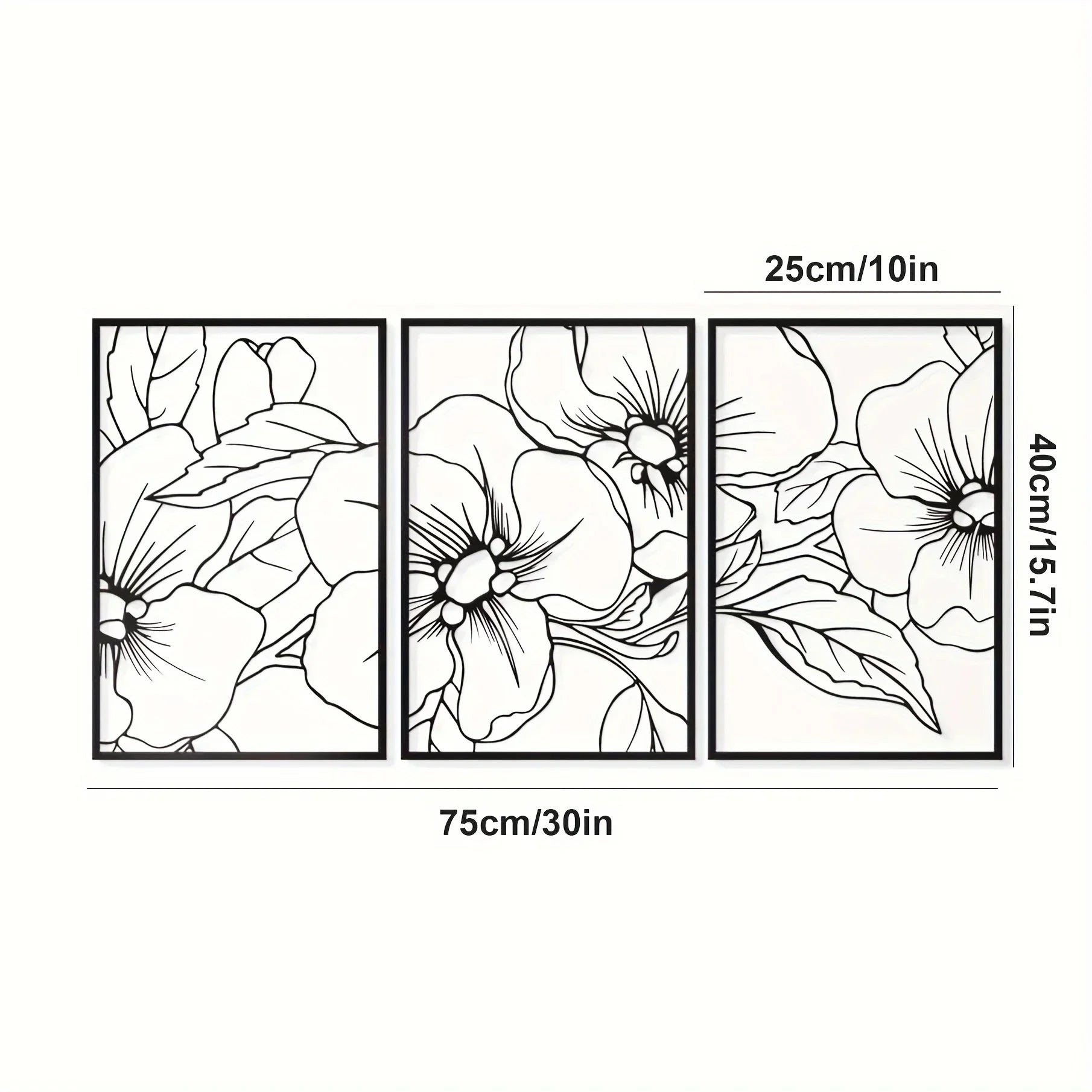 3 Packs Minimalist Black Floral Metal Wall Art - Elegant Home Decor Accent,Wall Decoration,Wall Sticker,Iron Art,Wall Decoration