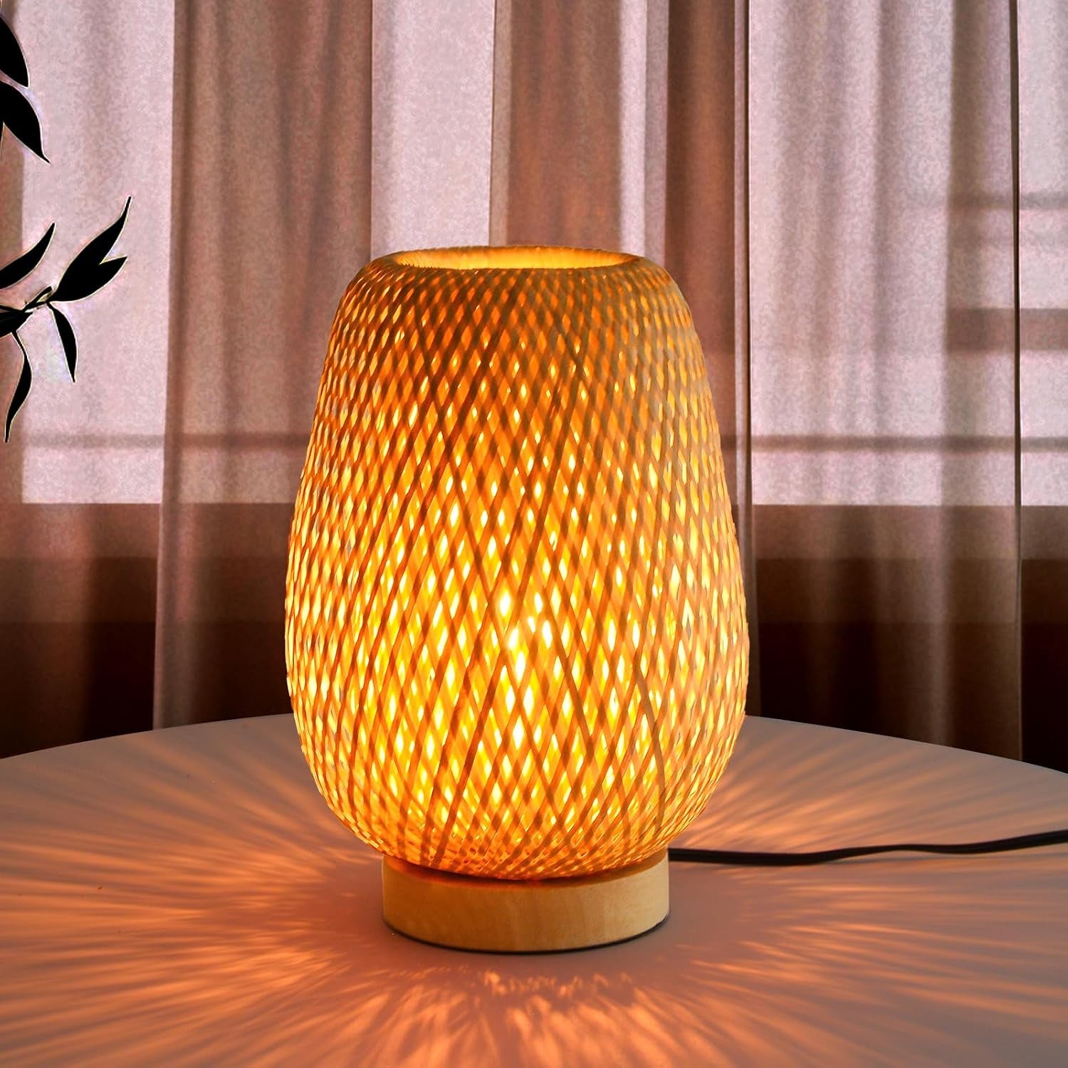 Boho Rattan Table Lamp, Stepless Dimmable Small beside Lamp, Vintage Nature Wicker Wooden Nightstand Boho Bamboo Woven End Table Lamps for Bedroom Living Room Desk Kids Room