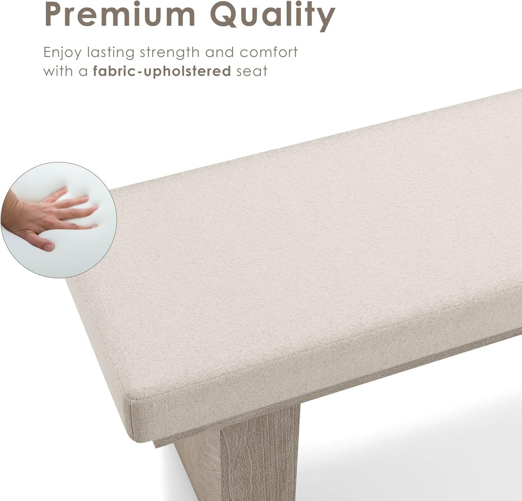 Natural wood upholstered dining bench