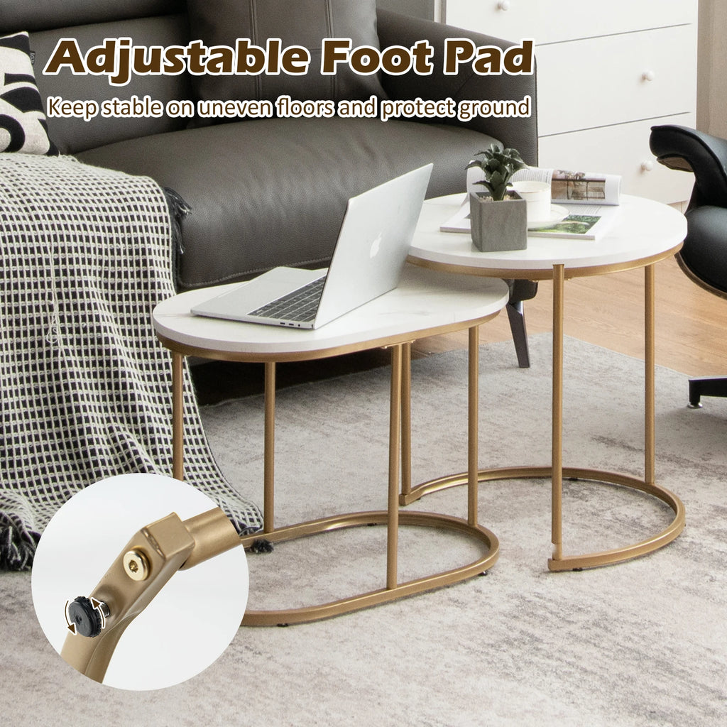 Nesting Coffee Table Modern Set of 2 Marble Coffee Side Table Set Living Room