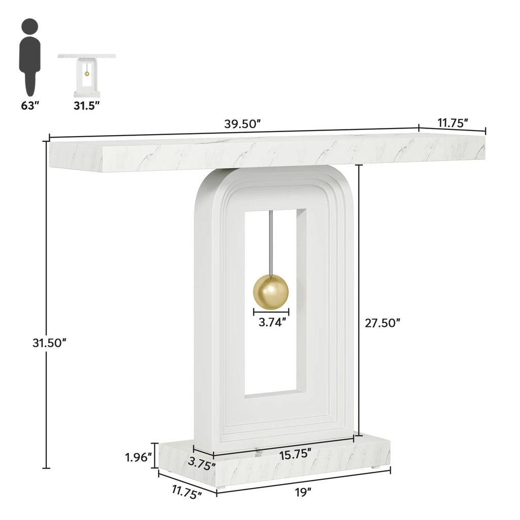 Modern Console Table, 40 Inches Narrow Sofa Entryway Table with Pendulum Shape Base, Contemporary Wood Accent Table