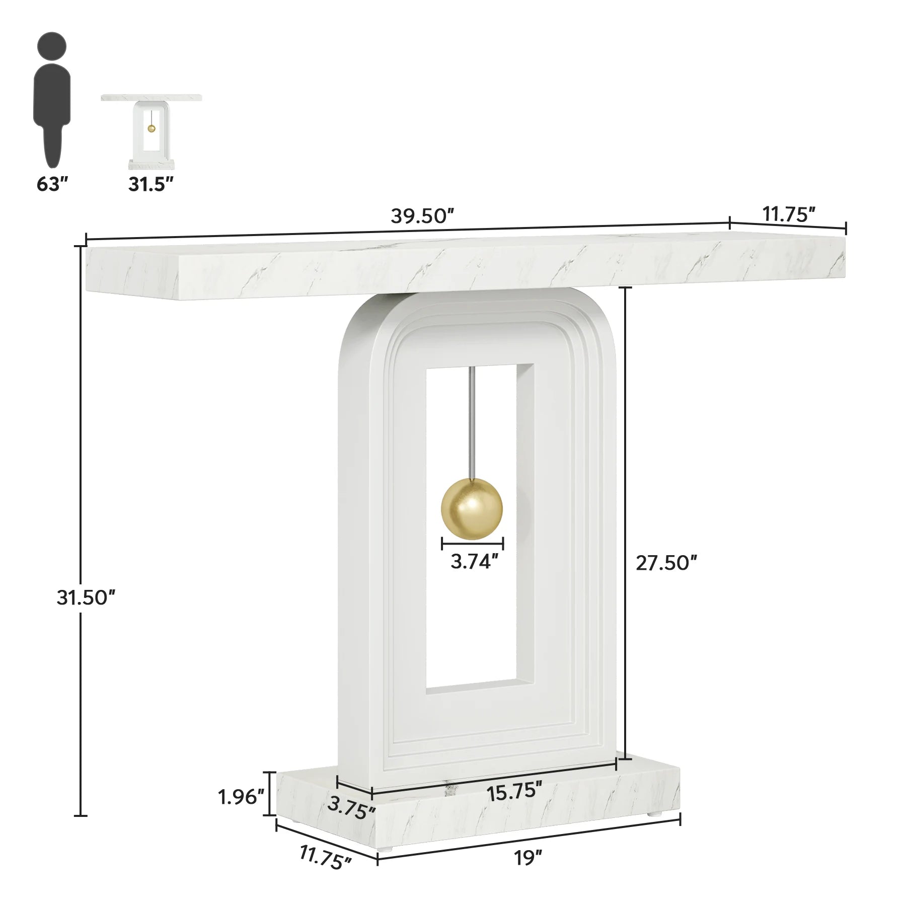 Modern Console Table, 40 Inches Narrow Sofa Entryway Table with Pendulum Shape Base, Contemporary Wood Accent Table