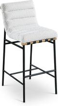 Meridian Furniture 846Cream-C Burke Collection Modern | Contemporary Bar Stool with Rich Cream Boucle Fabric, Matte Black Metal Frame, White Oak Veneer Metal Dowel, 18" W X 24" D X 40.5" H, Cream