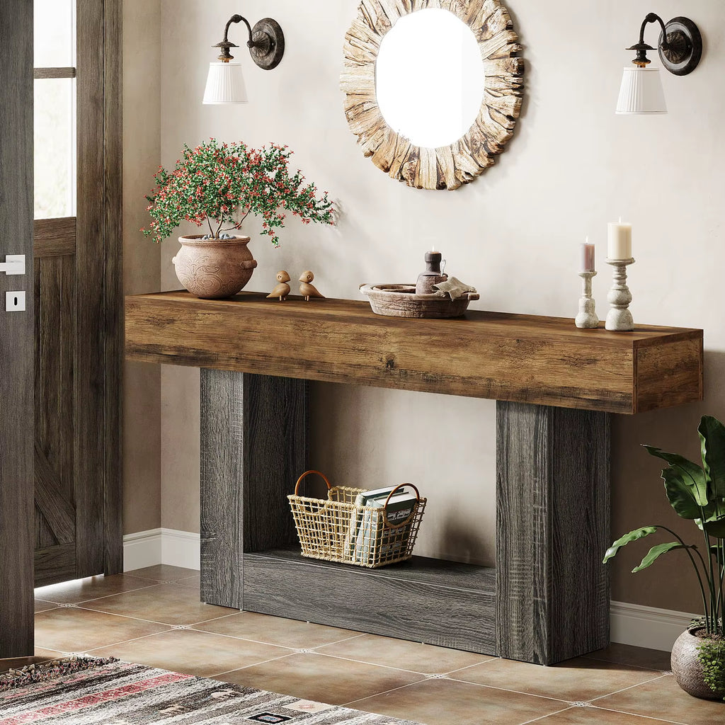 Farmhouse two tier wood console table