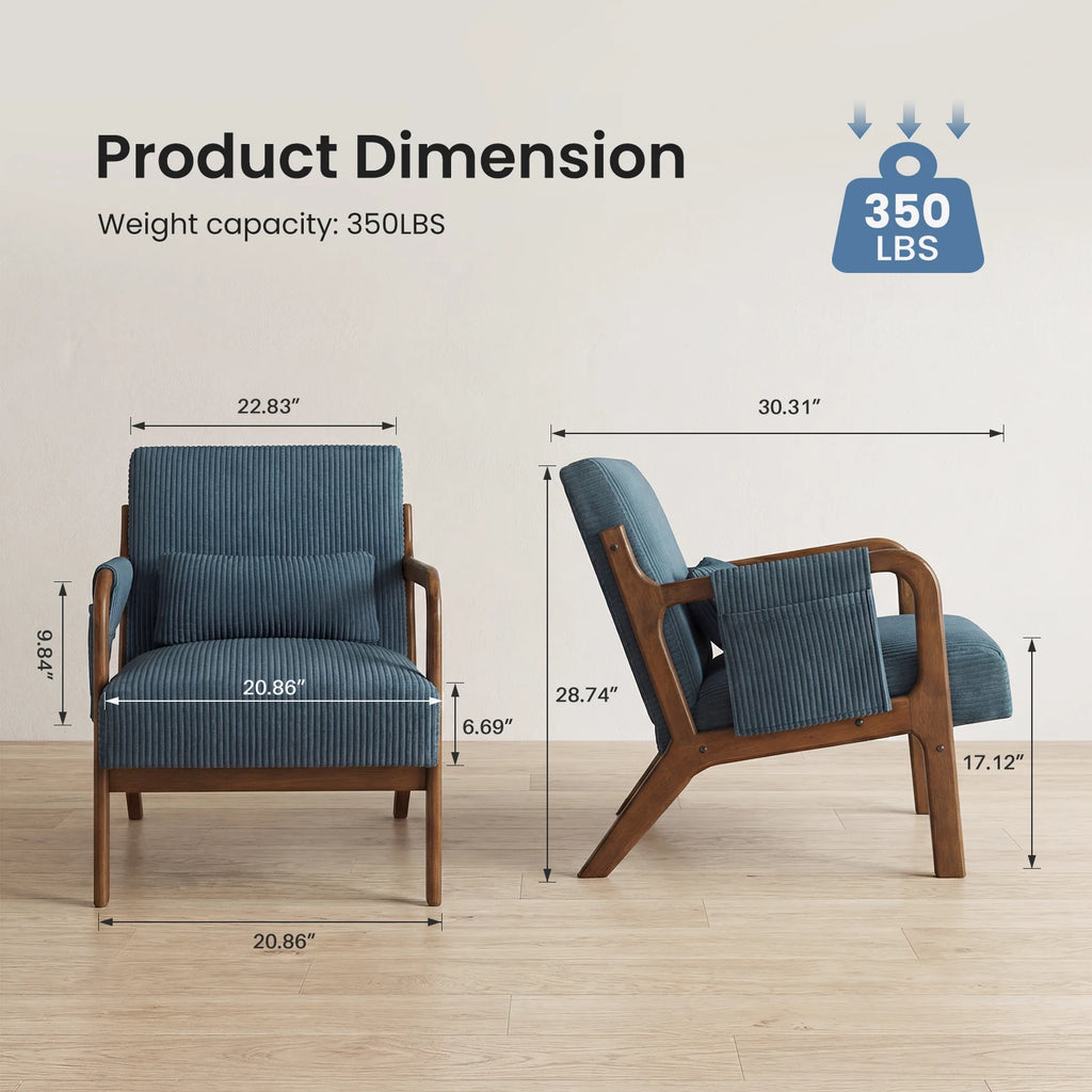 Mid-Century Solid Wood Frame Office Chair Ergonomic Armchair with Lumbar Pillow High Backrest Heavy Capacity for Office