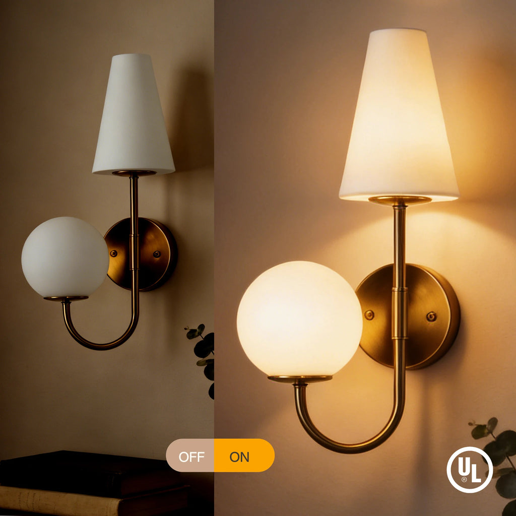 Gold Double-Headed Wall Sconce, Elegant Wall Lamp with Milky White Glass Shade, Metal Wall Light Fixtures for Bedroom