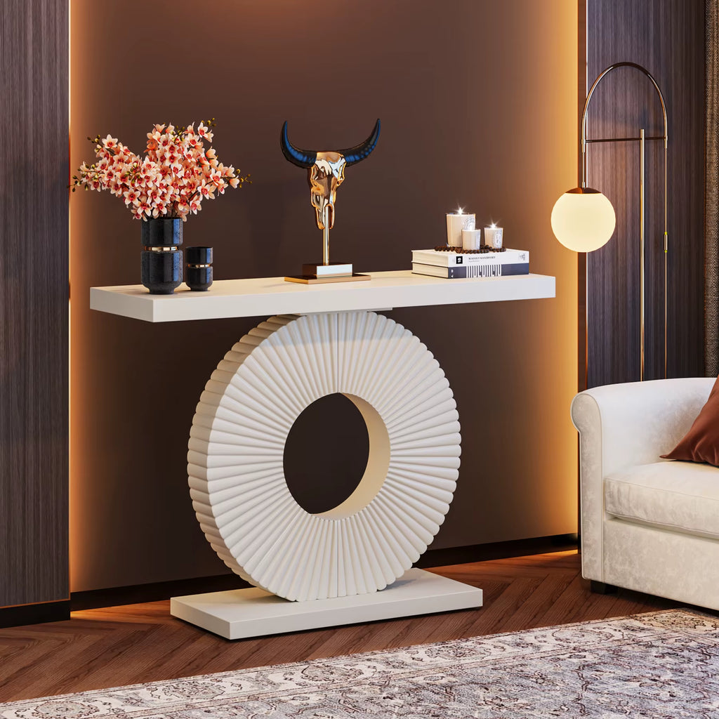 Modern Console Table with Geometric Base, 40 Inch Wood Entryway Table Sofa Table Narrow Long Table