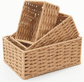Small Wicker Basket for Organizing, Woven Storage Basket Sets of 3 | Handwoven Natural Paper Rope Baskets to Declutter Any Room, Perfect for Organizing and Home Decor