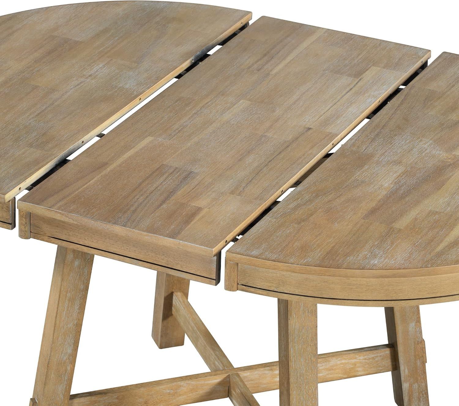 42"-58" round Extendable Dining Table, Solid Wood Dining Table with 16" Leaf, Farmhouse round Kitchen Table with Solid Wood Frame for 4-6, Natural Wood Wash