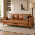Marisa Genuine Leather Mid-Century Modern Sofa, Tan | Removable Cushions, Matching Bolster Pillows, Plush Foam Comfort, Sturdy Hardwood Frame, Spacious 3-Seater Seating
