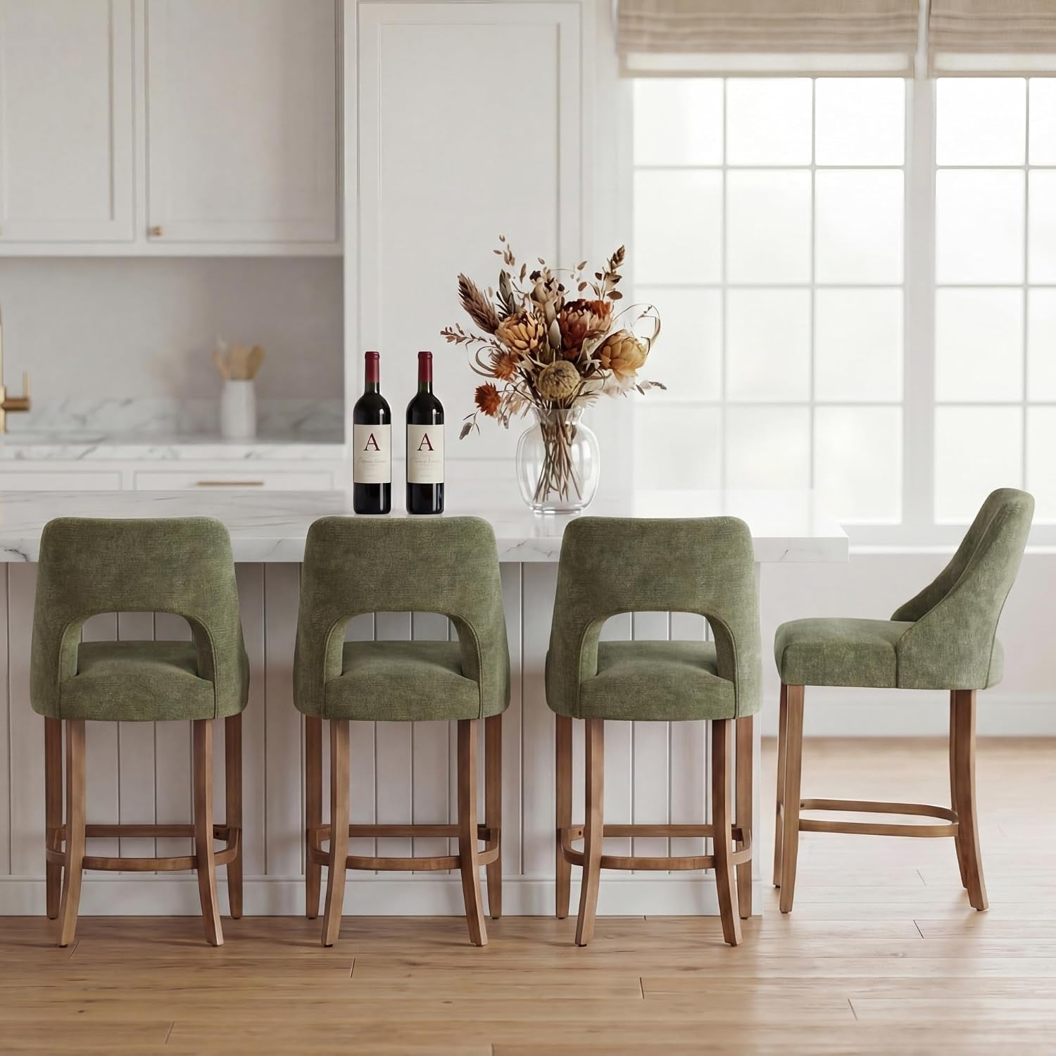 Green upholstered counter stools set of four