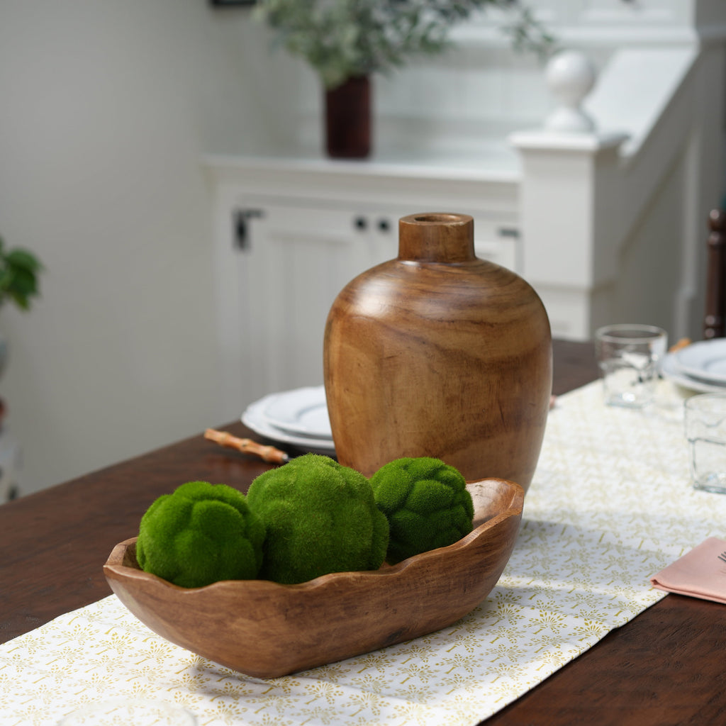 Indoor Carved Mid-Tone Brown Wood Decorative Dough Bowl