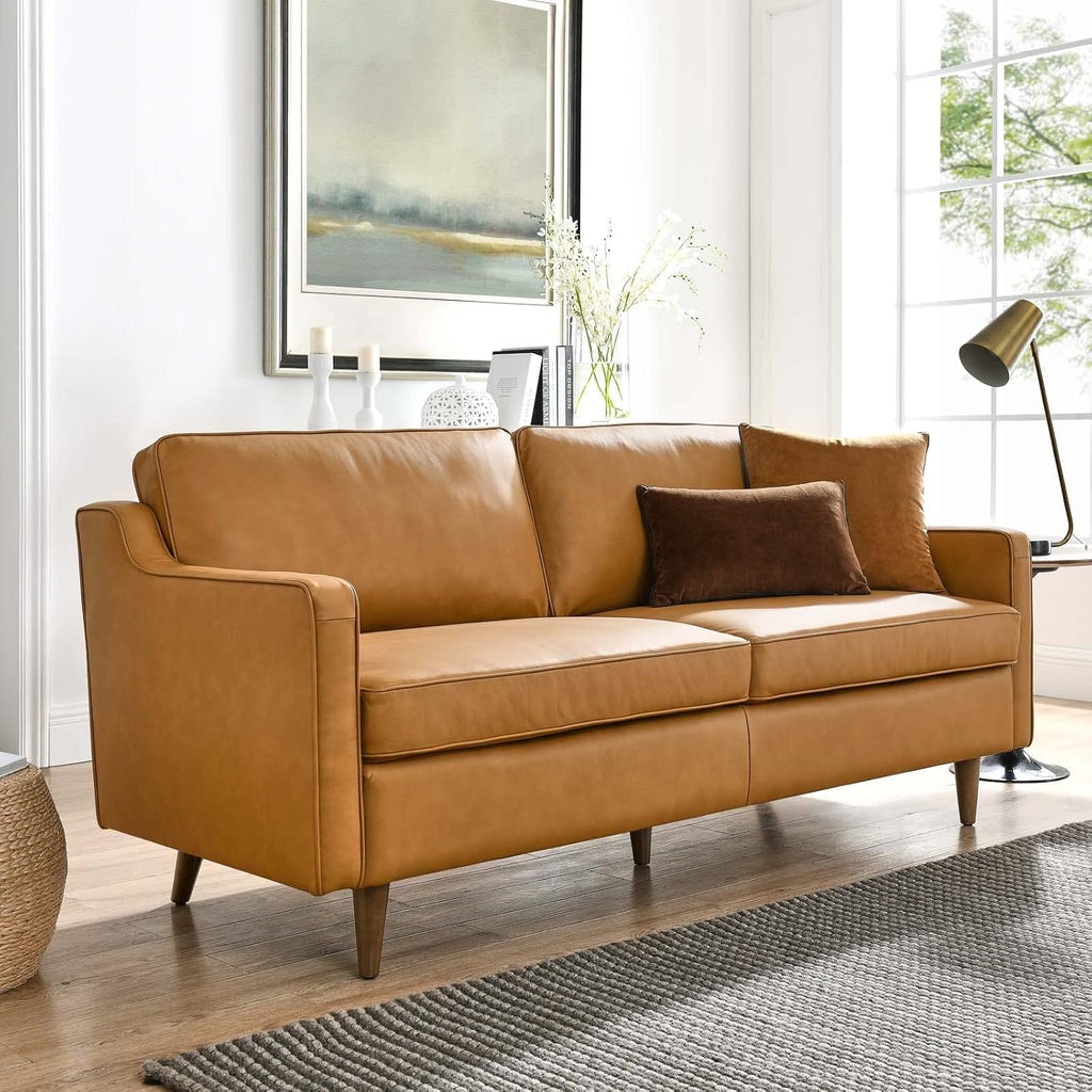 Impart Upholstered Genuine Leather Sofa in Tan