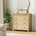 31.5" Fluted Nightstand with 3 Drawers, Modern Wooden Bedside Table with Storage, Oak Night Stand for Bedroom, Large End Table with Spacious Top