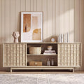 Sunwashed Oak TV Stand for 65 Inch TV, Modern Japandi Entertainment Center with 45° Slim Frame, 59" Scandinavian TV Console Table with Embossed Doors, Media Storage Cabinet, Light Wood Color