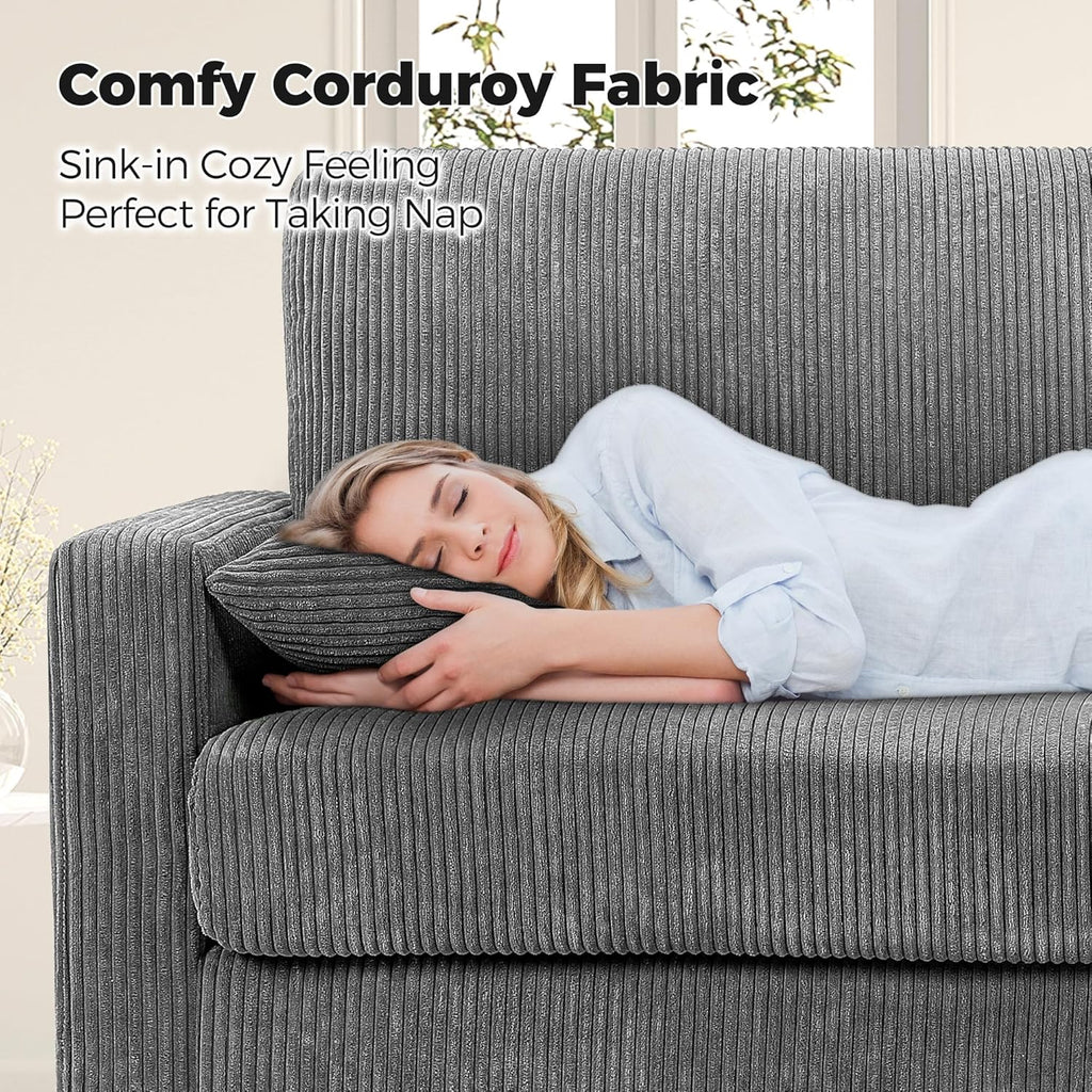70In Corduroy Couch, Small Loveseat Sofa, Grey Corduroy Couch | No Tool Assembly, Comfy Couches for Living Room, Small Loveseat Sofa, 21In Deeper Seat, Sofas for Living Room & 2 Pillows
