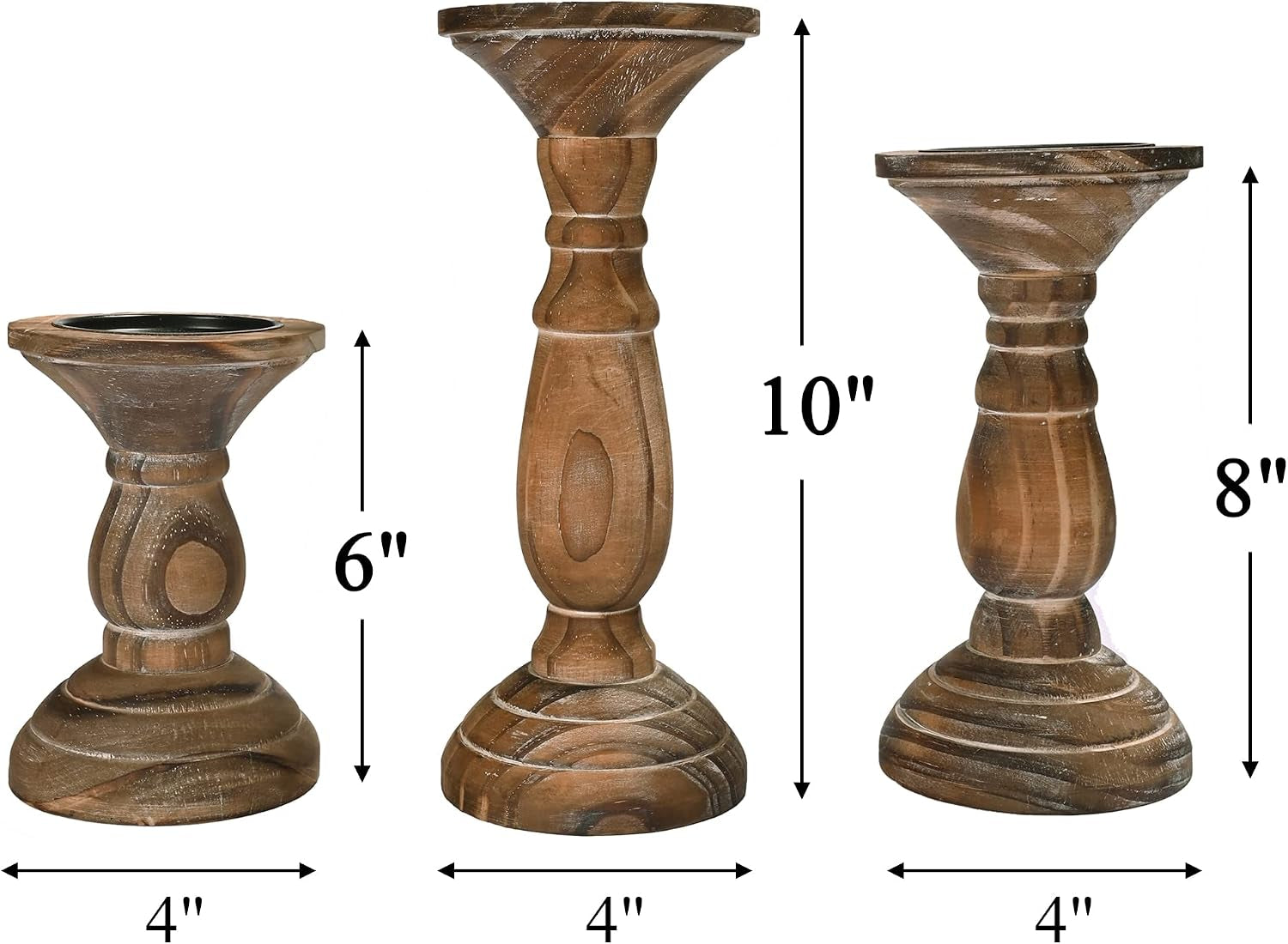 Pillar Candle Holder Set of 3, Brown Farmhouse Decor Living Room | Tall Candle Holders for Pillar Candles, Wood Candle Holders for Table Centerpieces Home Decor Kitchen Dining Room Table Decor