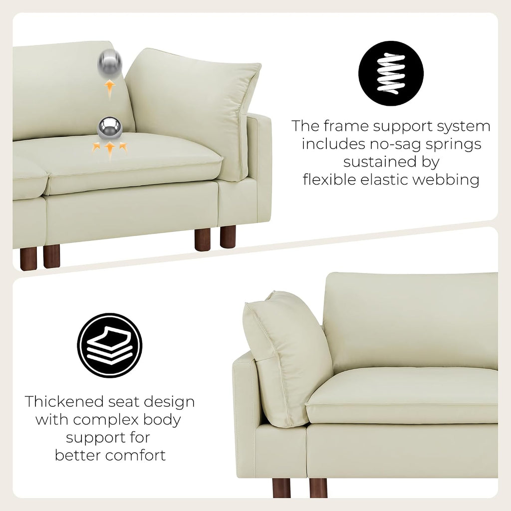 CHITA 118 inch leather sectional sofa in cream