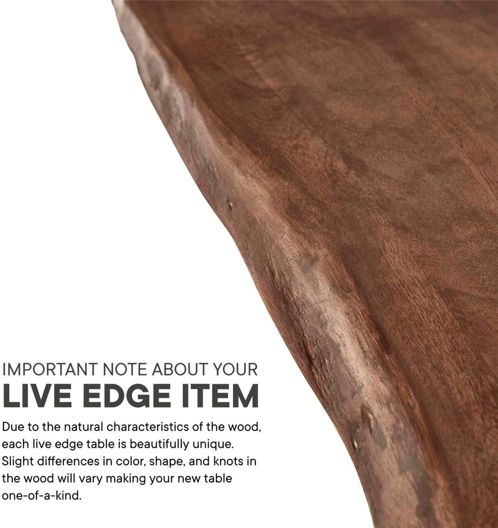 Ardor 74" Live Edge Acacia Wood Rectangular Dining Table in Black Walnut