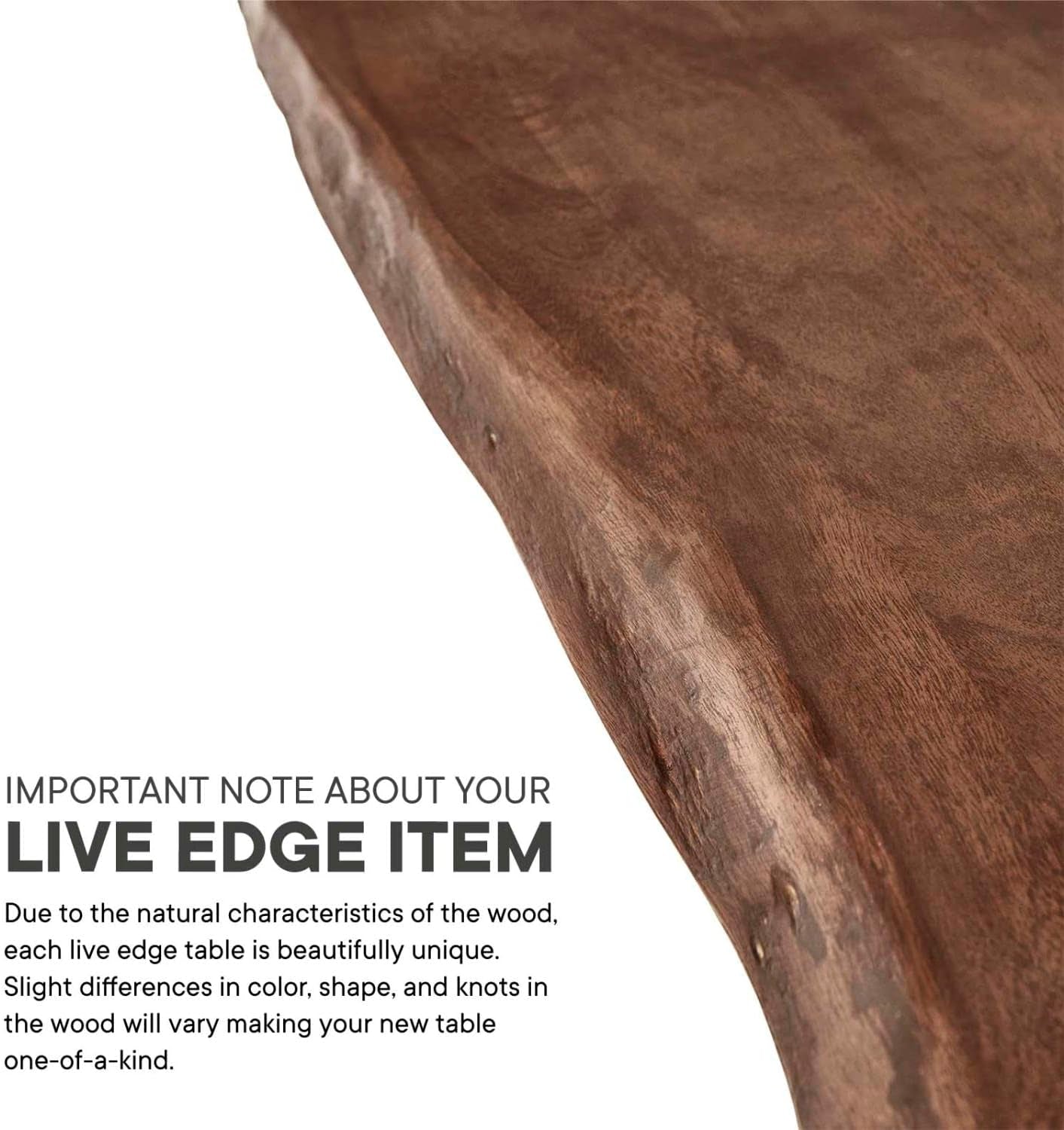 Ardor 74" Live Edge Acacia Wood Rectangular Dining Table in Black Walnut
