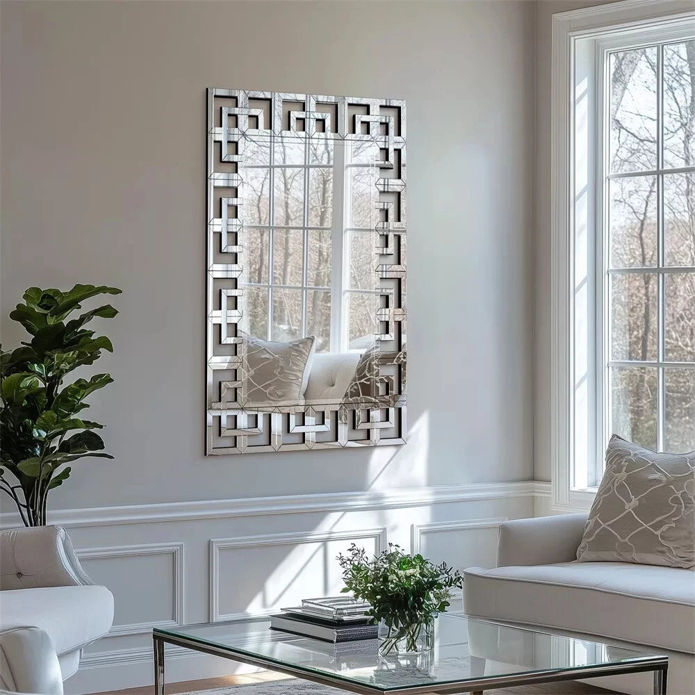 Art Decorative Wall Mirror 48”×28”Rectangle Grecian Venetian Mirror Sliver Accent Mirror for Wall Decor Living Room