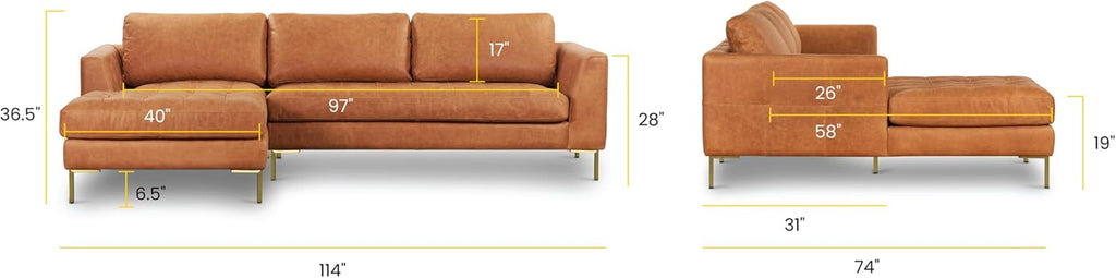 Cognac tan Italian leather sectional