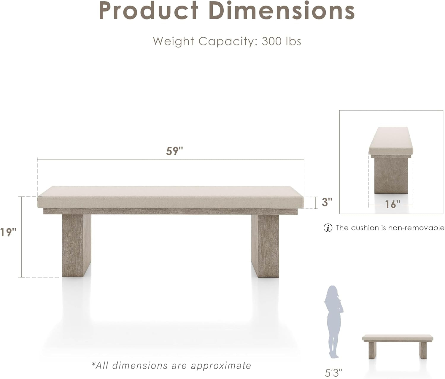 Natural wood upholstered dining bench