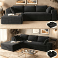 Sofa,  105" L-Shaped Sectional Couch for Living Room, High-Resilience Foam & Premium Corduroy Fabric, Free Assembly, Black